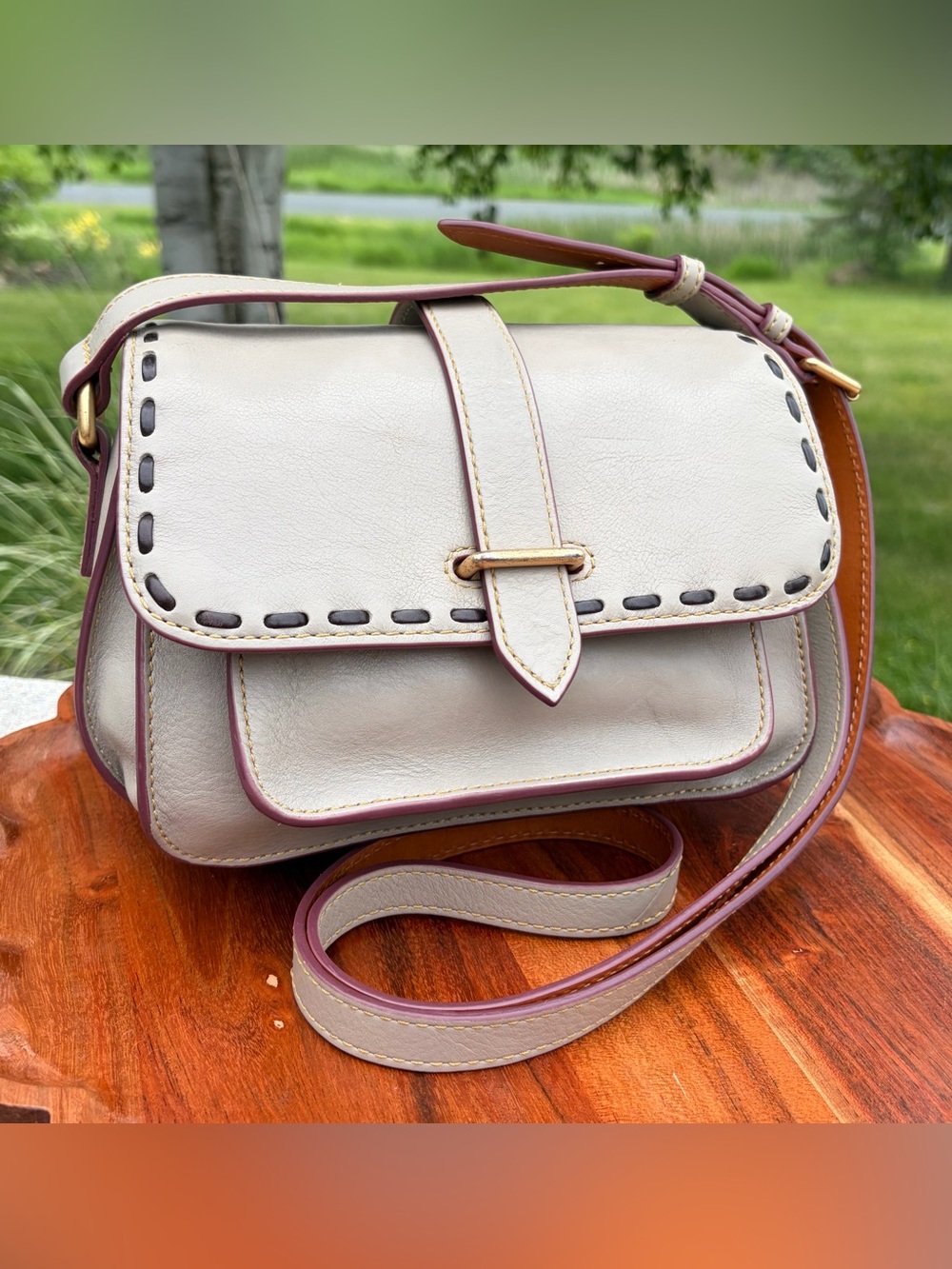 Dooney & Bourke Binocular Florentine Leather Bone Off-White Crossbody - Picture 4 of 17